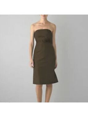 J Crew Emma Women's Silk Dress Size P10 Brown Silk Faille Bow Strapless‎ Zipper